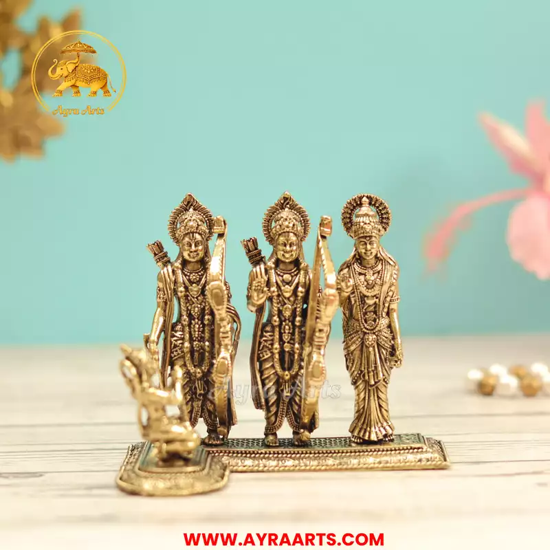 Premium Brass Ram Darbar Shri Ram Sita Lakshman Hanuman Ram Parivar Murti Pooja Idol - 3.1 Inch Height
