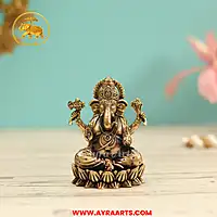 Premium Brass Ganesh Idol Sitting on Lotus - 3 Inch Height