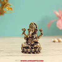 Premium Brass Ganesh Idol Sitting on Lotus - 3 Inch Height