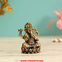 Premium Brass Ganesh Idol Sitting on Lotus - 3 Inch Height