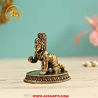 Premium Brass Makhan Chor Bala Gopal Krishna Laddu Gopal Bal Krishna Murti Pooja Decor - 3 Inch Height