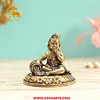 Premium Brass Makhan Chor Bala Gopal Krishna Kanhaiya Makhan Khata Laddu Gopal Murti - 3 Inch Height