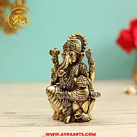 Premium Brass Lord Ganesha Idol sitting on Lotus Ganpati Murti Statue - 2.5 Inch Height