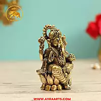 Premium Brass Lord Ganesha Idol sitting on Lotus Ganpati Murti Statue - 2.5 Inch Height