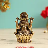 Premium Brass Lord Ganesha Idol sitting on Lotus Ganpati Murti Statue - 2.5 Inch Height