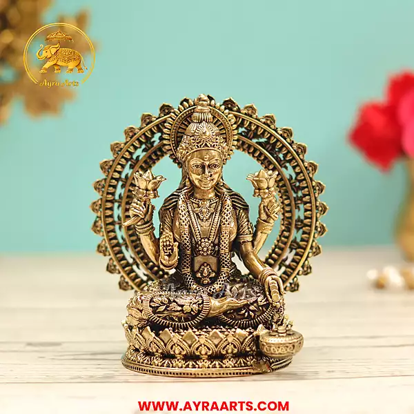 Premium Brass Dhana Lakshmi Dhanalakshmi Devi Prabhavali Arch Pooja Murti - 4 Inch Height