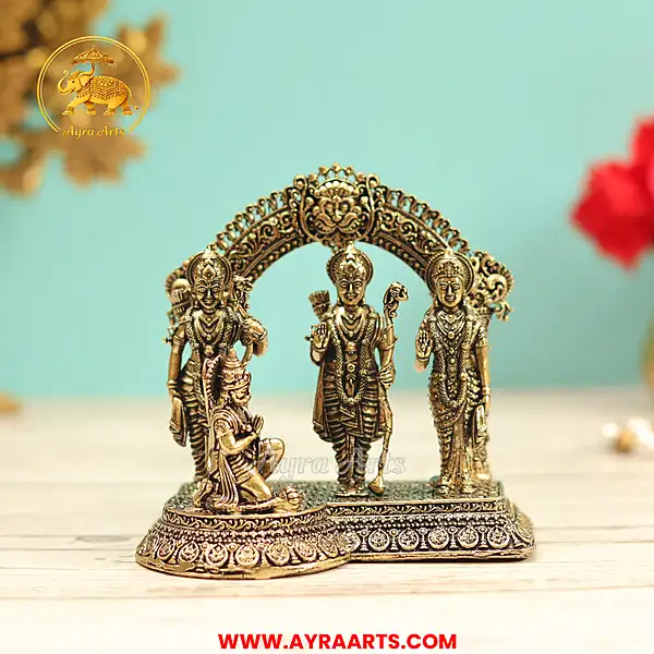 Premium Brass Ram Darbar Shri Ram Sita Lakshman Hanuman Ram Parivar Ayodhya Murti - 4 Inch Height