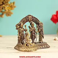 Premium Brass Ram Darbar Shri Ram Sita Lakshman Hanuman Ram Parivar Ayodhya Murti - 4 Inch Height