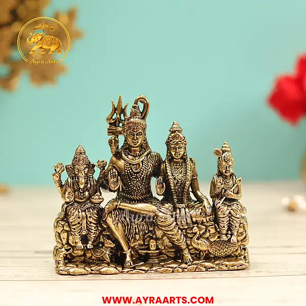 Premium Brass Shiv Parivar Shiva Parvati Ganesha Kartikeya Murti Pooja Idol - 7 Inch Height