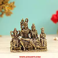 Premium Brass Shiv Parivar Shiva Parvati Ganesha Kartikeya Murti Pooja Idol - 5.5 Inch Height