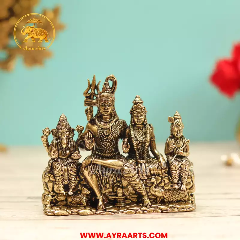 Premium Brass Shiv Parivar Shiva Parvati Ganesha Kartikeya Murti Pooja Idol - 5.5 Inch Height