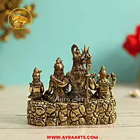Premium Brass Shiv Parivar Shiva Parvati Ganesha Kartikeya Murti Pooja Idol - 7 Inch Height