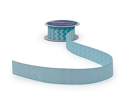 Turquoise Blue & White Chevron Pattern-DeepSkyBlue-10 yards-3 cms