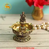 Premium Brass Lakshmi Deepak Panchmukhi Diya Five Wick Kamal Lakshmi Mata Pooja Lamp - 3 Inch Height