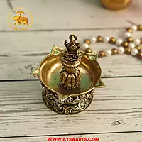 Premium Brass Lakshmi Deepak Panchmukhi Diya Five Wick Kamal Lakshmi Mata Pooja Lamp - 3 Inch Height