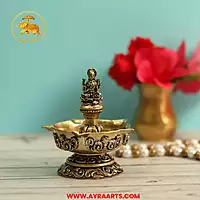 Premium Brass Lakshmi Deepak Panchmukhi Diya Five Wick Kamal Lakshmi Mata Pooja Lamp - 3 Inch Height