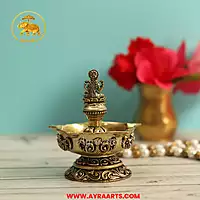 Premium Brass Lakshmi Deepak Panchmukhi Diya Five Wick Kamal Lakshmi Mata Pooja Lamp - 3 Inch Height