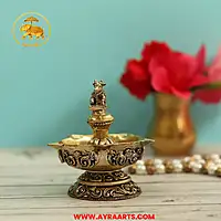 Premium Brass Nandi Deepak Panchmukhi Diya Five Wick Nandi Bull Shiva Pooja Lamp - 3 Inch Height