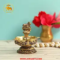 Premium Brass Nandi Deepak Panchmukhi Diya Five Wick Nandi Bull Shiva Pooja Lamp - 3 Inch Height