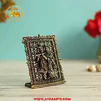 Premium Brass Radha Krishna Radha Madhav Yugal Jodi Table Frame Gift Pooja Home Decor - 3 Inch Height