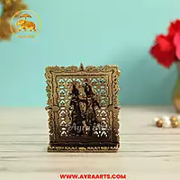 Premium Brass Radha Krishna Radha Madhav Yugal Jodi Table Frame Gift Pooja Home Decor - 3 Inch Height