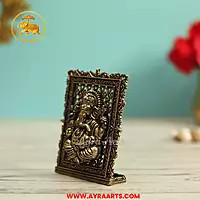 Premium Brass Ganesha Ganapati Vinayaka Table Frame Gift Pooja Mandir Home Decor - 3 Inch Height
