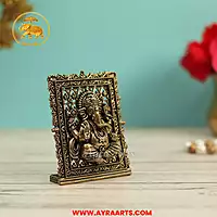Premium Brass Ganesha Ganapati Vinayaka Table Frame Gift Pooja Mandir Home Decor - 3 Inch Height