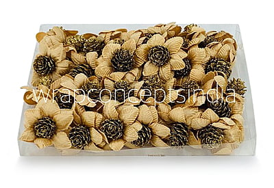 Beige Gold Flowers with Glitter Pine