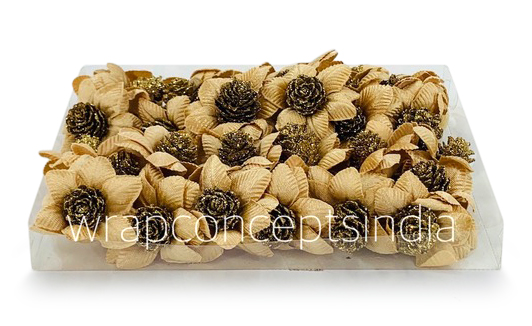 Beige Gold Flowers with Glitter Pine