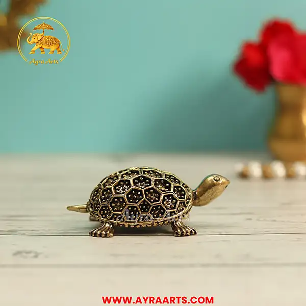 Premium Brass Tortoise Kachhua Kurma Vastu Feng Shui Turtle Murti Home Decor - 3.2 Inch Length