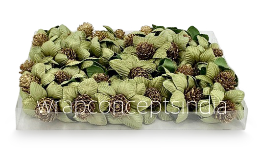Flowers on stick with gold glitter pine -Soft Green