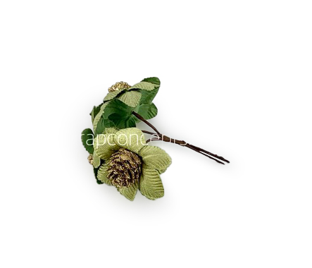 Flowers on stick with gold glitter pine -Soft Green