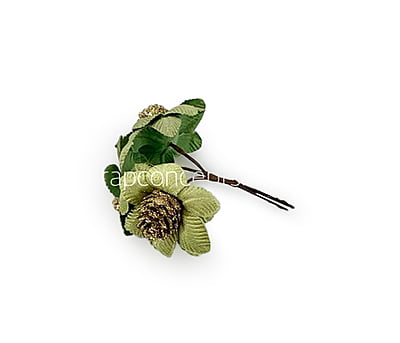Flowers on stick with gold glitter pine -Soft Green