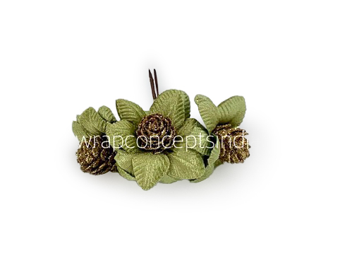 Flowers on stick with gold glitter pine -Soft Green
