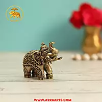 Premium Brass Elephant Gaja Hathi Trunk Up Gajendra Vastu Figurine Pooja Home Decor - 2 Inch Height