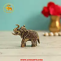 Premium Brass Elephant Gaja Hathi Trunk Up Gajendra Vastu Figurine Pooja Home Decor - 2 Inch Height