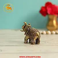 Premium Brass Elephant Gaja Hathi Trunk Up Gajendra Vastu Figurine Pooja Home Decor - 2 Inch Height