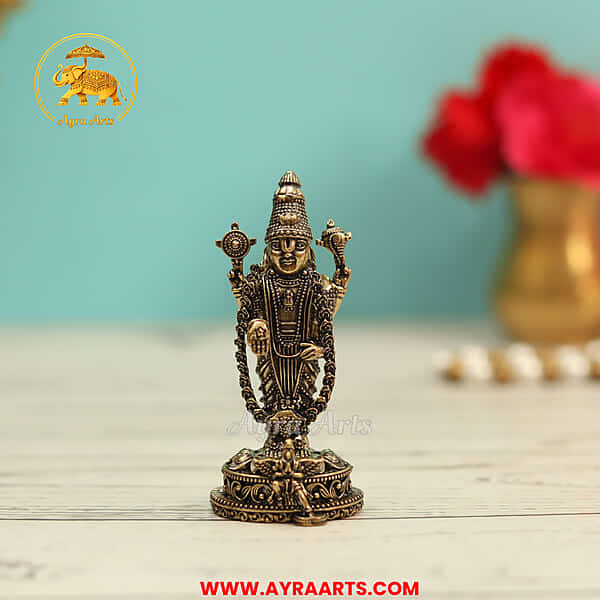 Premium Brass Tirupati Balaji Venkateswara Srinivasa Govinda Perumal Murti Pooja Idol - 3 Inch Height