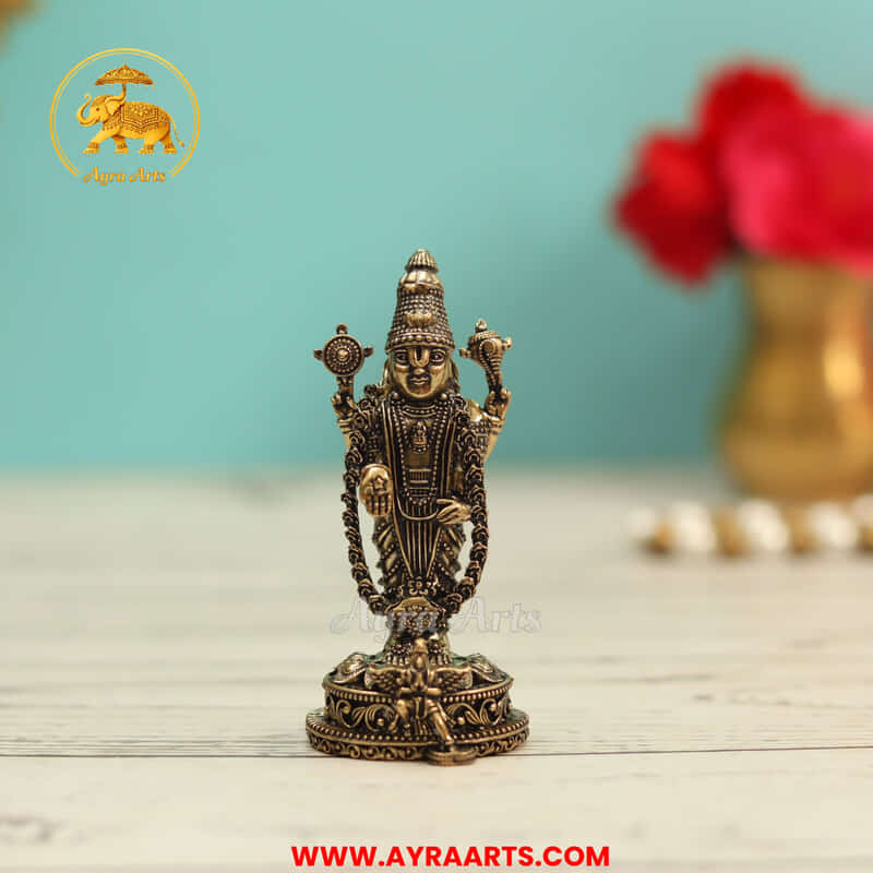 Premium Brass Tirupati Balaji Venkateswara Srinivasa Govinda Perumal Murti Pooja Idol - 3 Inch Height