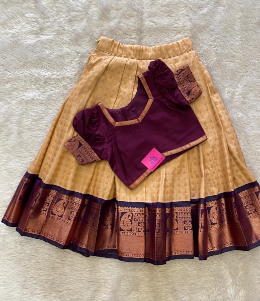 Panchali - Customised Traditonal Lehenga Set (Beige and Dark Purple) That6