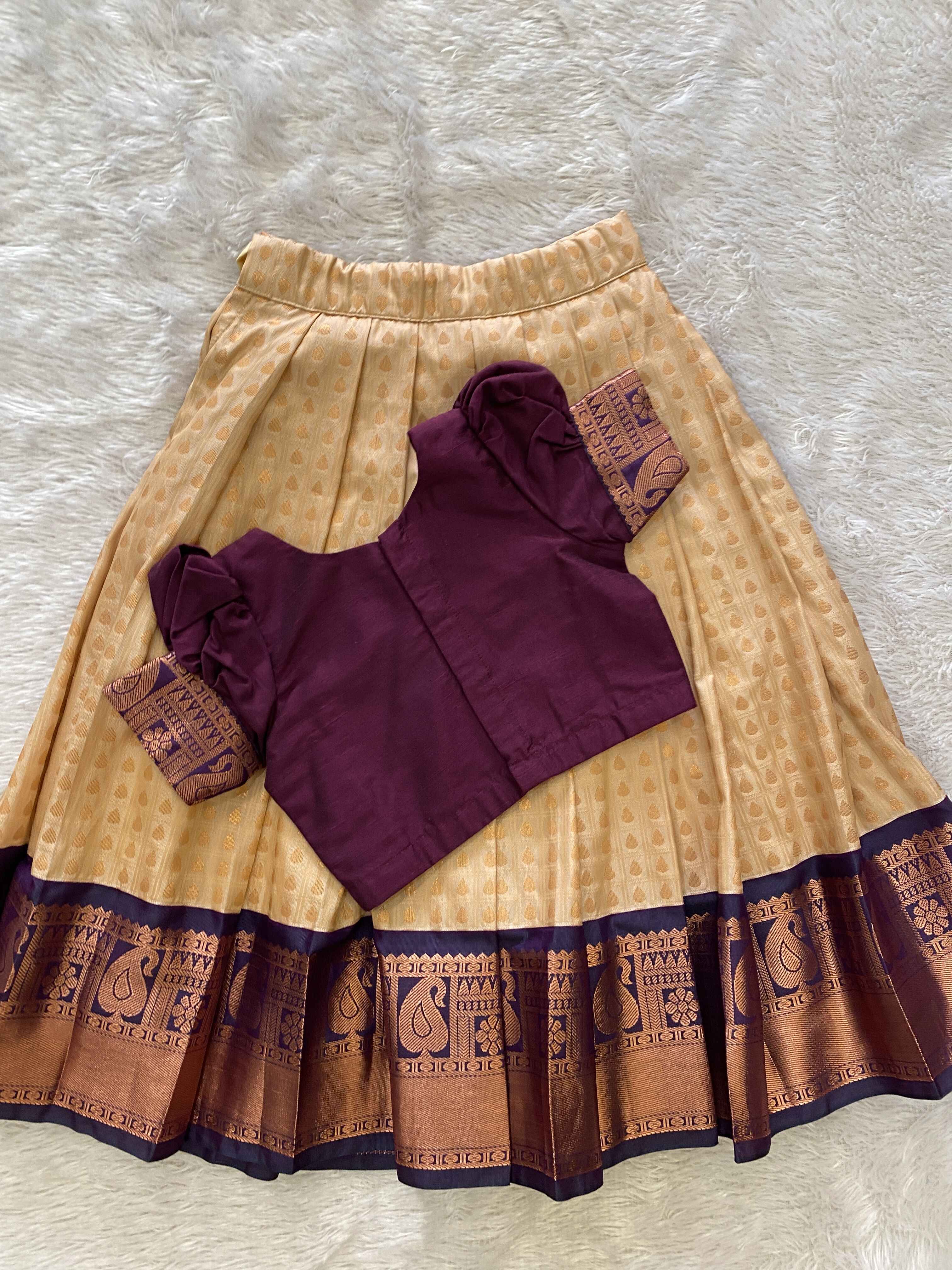 Panchali - Customised Traditonal Lehenga Set (Beige and Dark Purple) That6