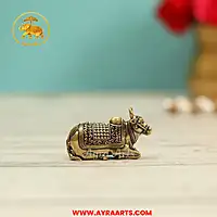 Premium Brass Nandi Bull Shiva Vahana Nandikeshwara Vrishabha Murti Pooja Idol - 1.5 Inch Length