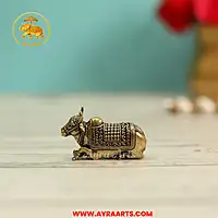 Premium Brass Nandi Bull Shiva Vahana Nandikeshwara Vrishabha Murti Pooja Idol - 1.5 Inch Length