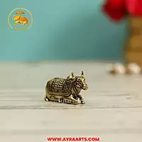Premium Brass Nandi Bull Shiva Vahana Nandikeshwara Vrishabha Murti Pooja Idol - 1.5 Inch Length