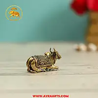 Premium Brass Nandi Bull Shiva Vahana Nandikeshwara Vrishabha Murti Pooja Idol - 1.5 Inch Length