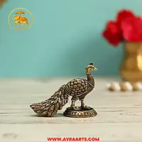 Premium Brass Peacock Mor Mayur Decor Showpiece for Home Temple and Gifting Purpose - 2 Inch Height