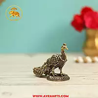 Premium Brass Peacock Mor Mayur Decor Showpiece for Home Temple and Gifting Purpose - 2 Inch Height