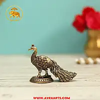 Premium Brass Peacock Mor Mayur Decor Showpiece for Home Temple and Gifting Purpose - 2 Inch Height