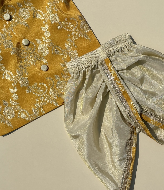 Marigold Brocade Kurta Dhoti Silk Set
