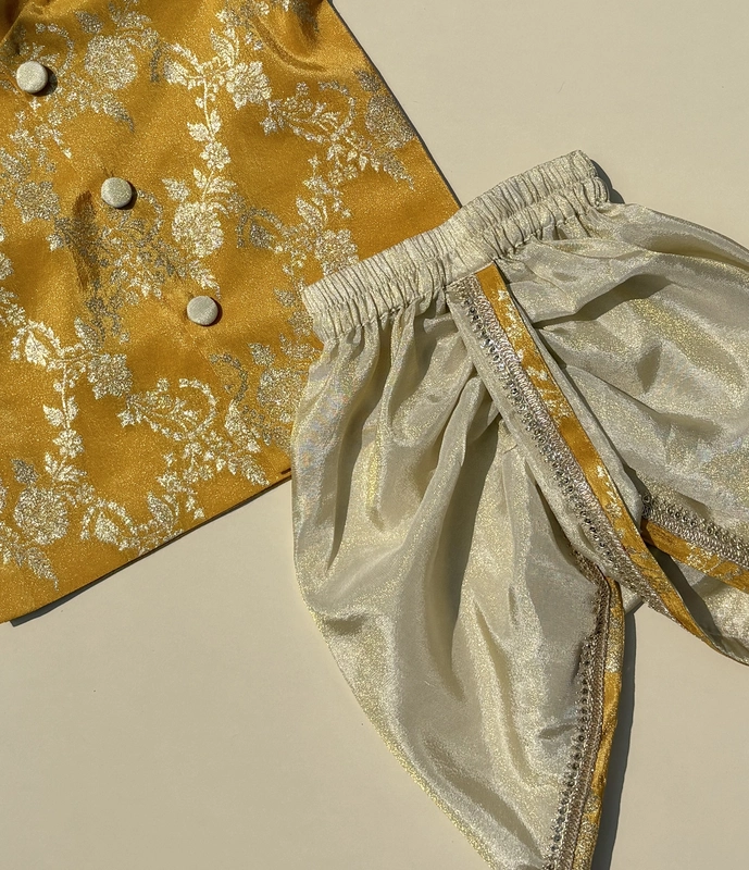 Marigold Brocade Kurta Dhoti Silk Set